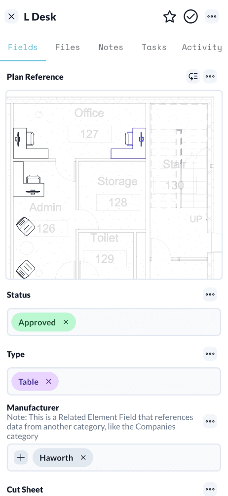 Layer on a phone: the same record with a floor plan reference